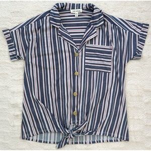 Faith and Joy by Monteau Striped Tie-Front Button Down Collared Shirt